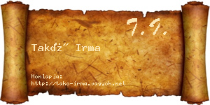 Takó Irma névjegykártya